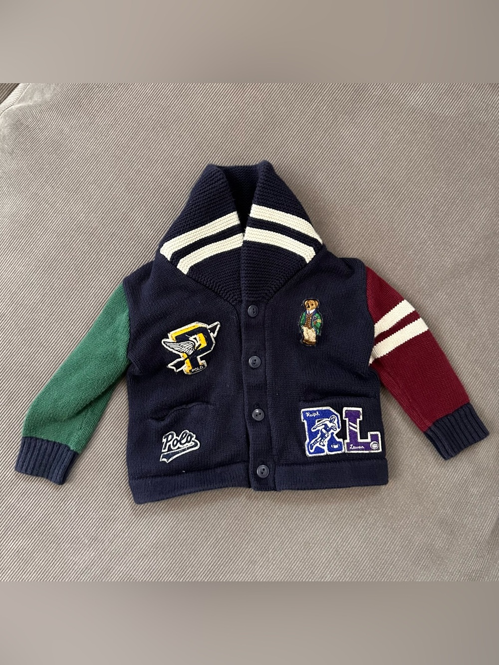 Polo Ralph Lauren Kids P Wing Polo Bear Patch Cardigan Boys Infant Size 9M